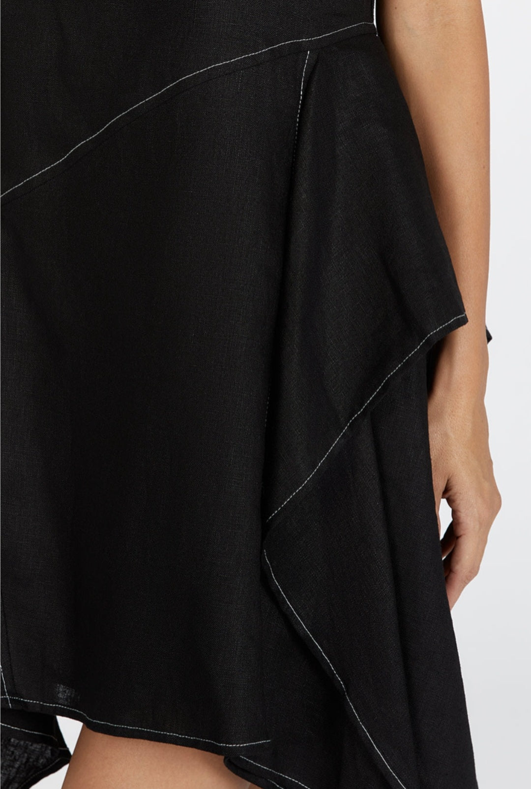 Black Linen Asymetric Dress-2