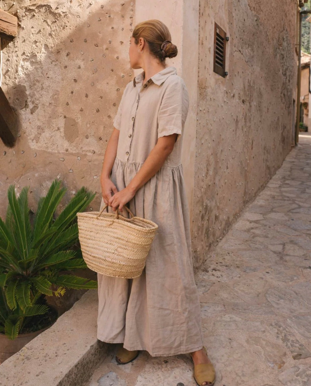 Beige Linen Shirt Maxi Dress (Syncee)-3