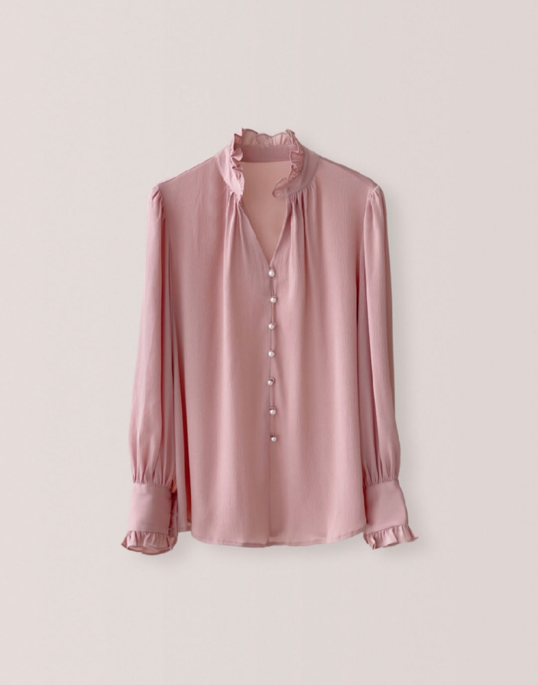 Frilled Chiffon Long Sleeve Top with Pearl Buttons-3