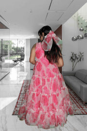 Rosy Glow Organza Flair Dress Yooneck