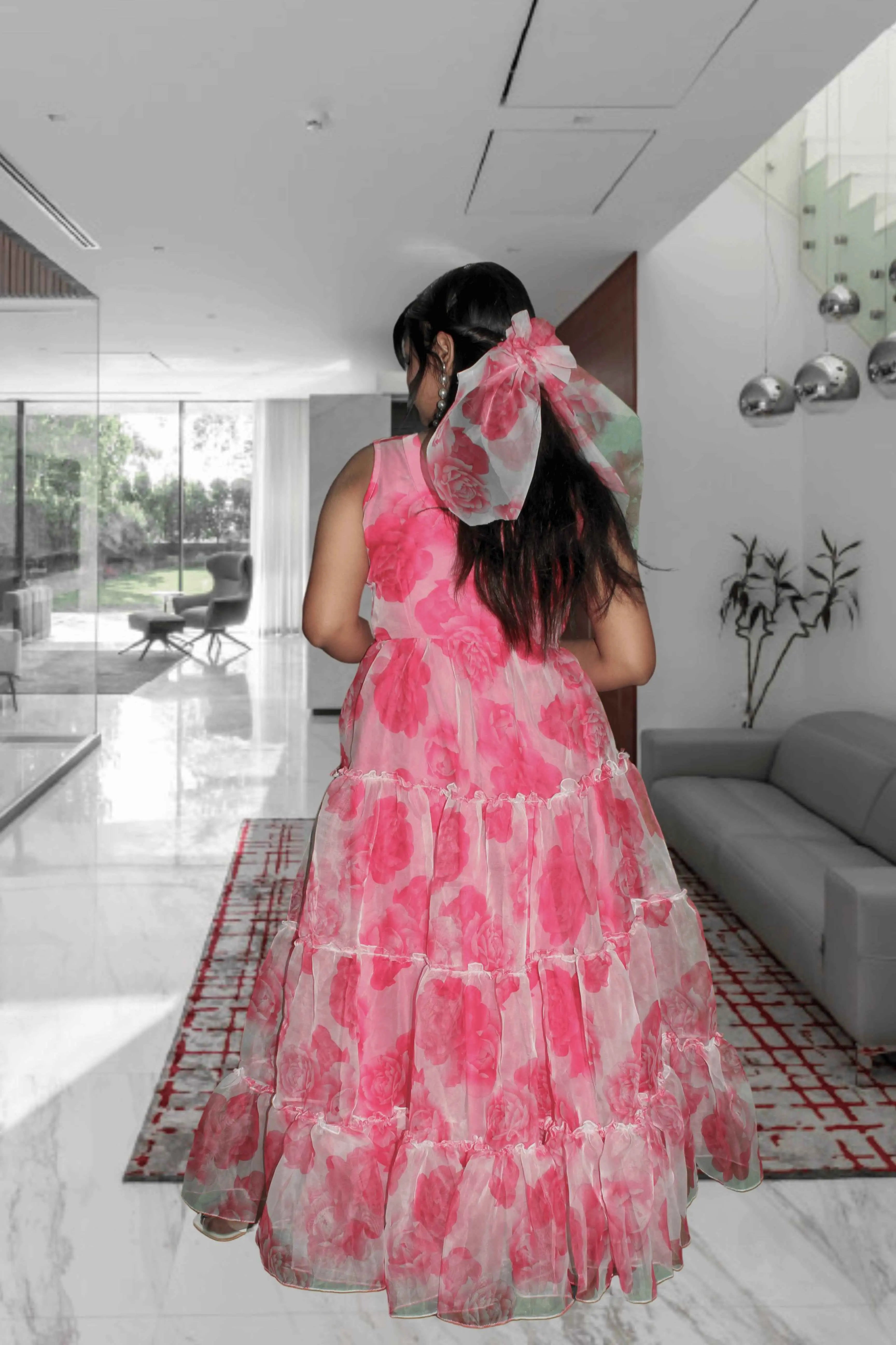 Rosy Glow Organza Flair Dress Yooneck