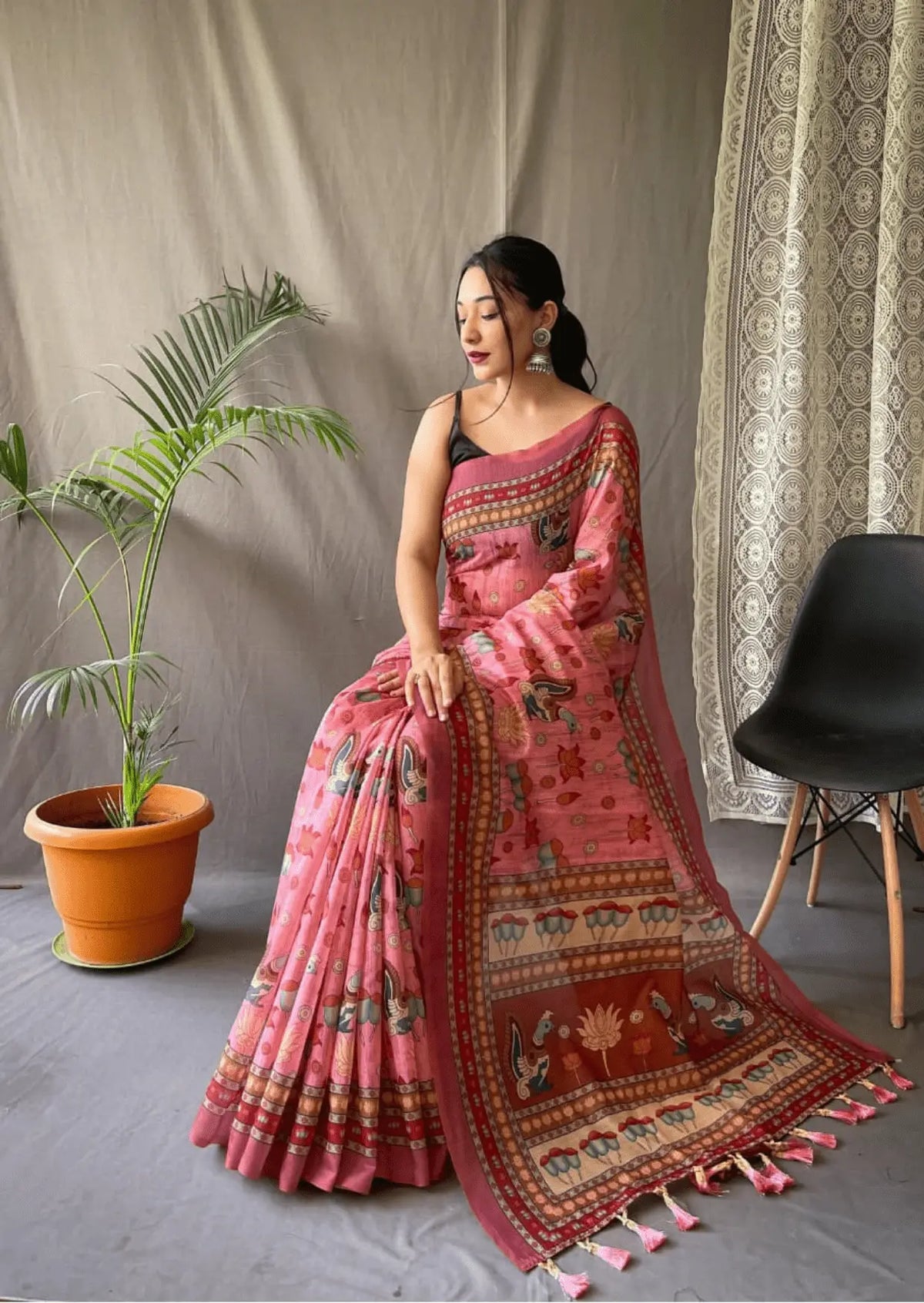 Sampriti Kalamkari Malmal Saree Yooneck