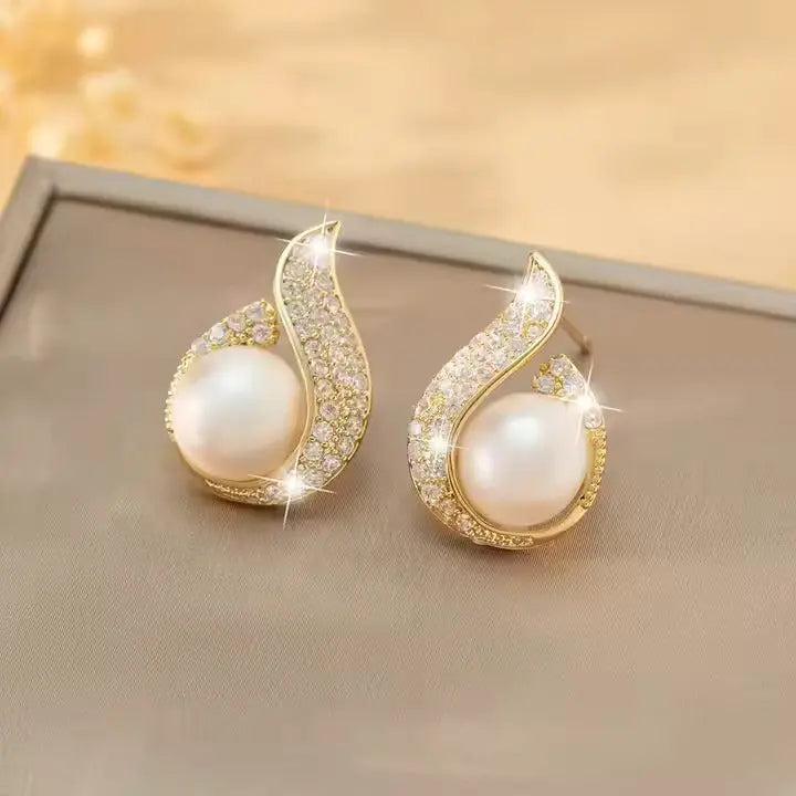 Elegant Teardrop Stud Pearl Earrings SORI STYLE
