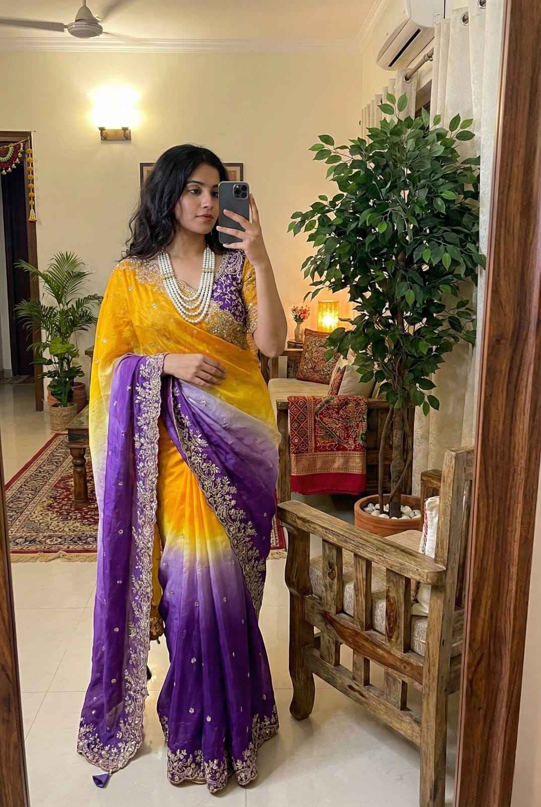 SuryaJamuni RangLeher Designer Saree Ganpati