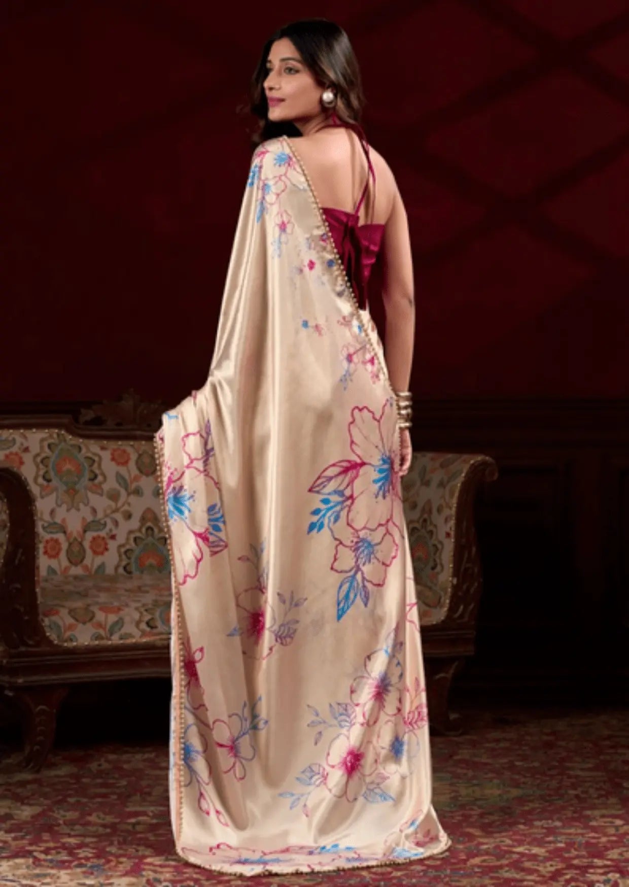 Vaanya Blush Satin Silk Saree Yooneck