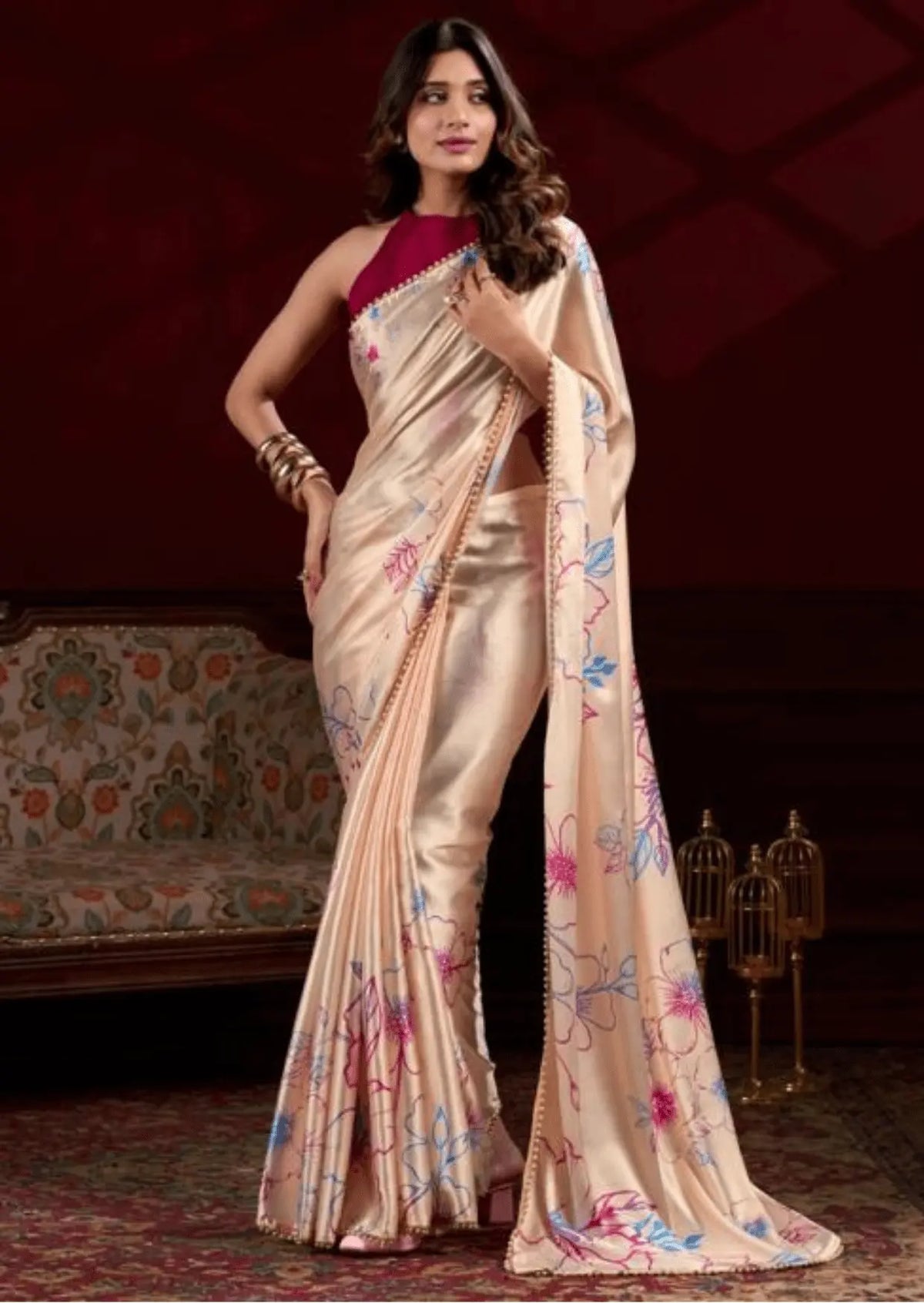 Vaanya Blush Satin Silk Saree Yooneck