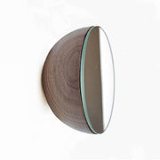 Round Walnut Wood Wall Mounted Mirror Coat Hook