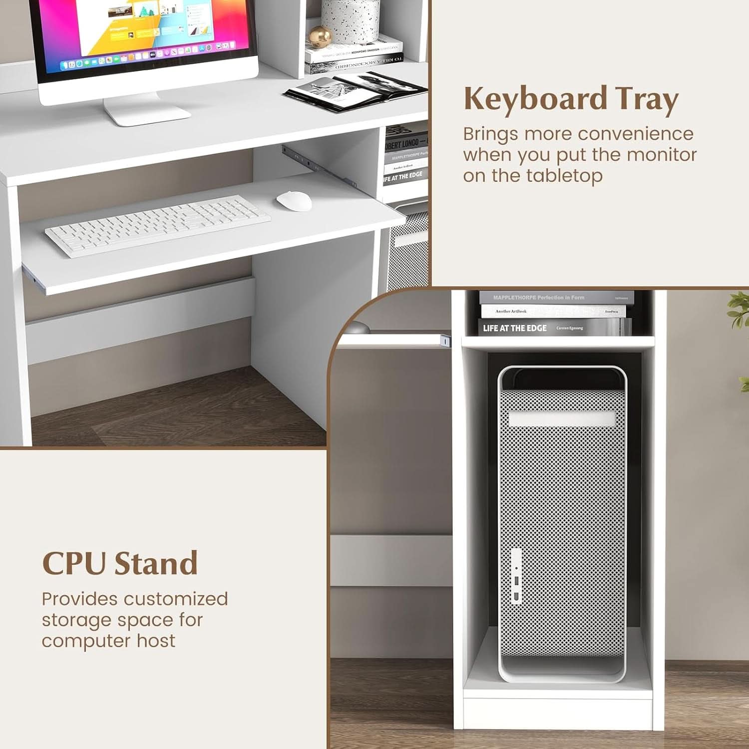 White Desk With Hutch And Charging Station For Home Office-4