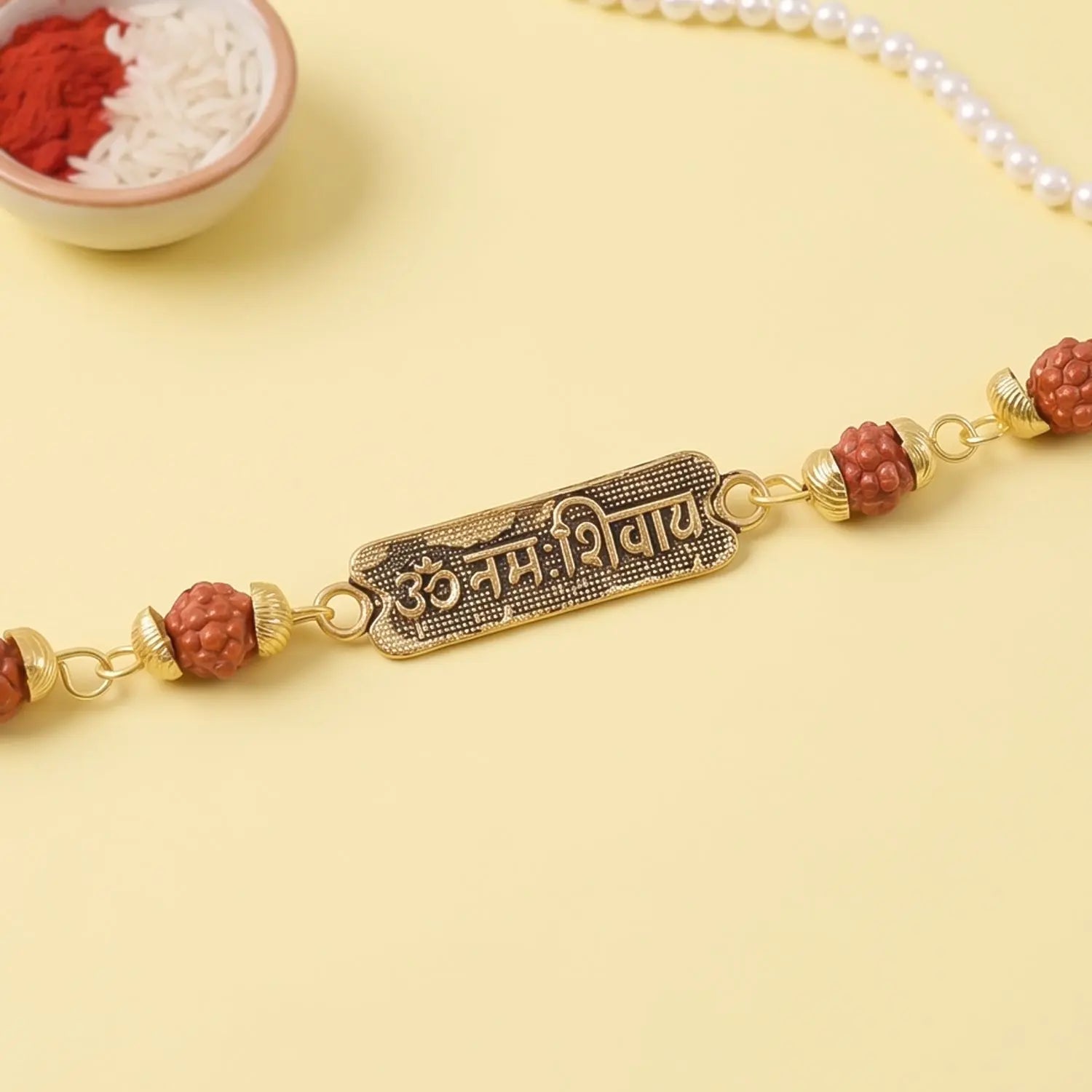 Om Namah Shivay Rudraksha Rakhi Oxidized Pendant Beaded Rakhi For Brother (1 Pc)